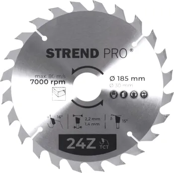 Pilový kotouč STREND PRO 2232024 Kotouč pilový, na dřevo, 185mm, 24 zubů, 30/20mm, 2,2mm, TCT