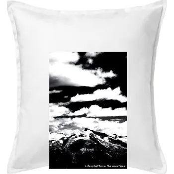 Polštář Hory - Life is better in the mountains - Polštář 50x50 - 50x50 - Včetně výplně ( Bílá )