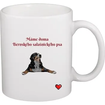 Hrnek malý bílý s potiskem Bernský salašnický pes homeoffice