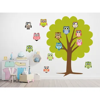 Samolepící dekorace Stromeček se sovami samolepky na zeď arch 35 x 45 cm