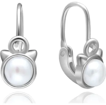 Náušnice Olivie Stříbrné perlové náušničky KOČKA 5181 Ag 925; ≤1,6 g.