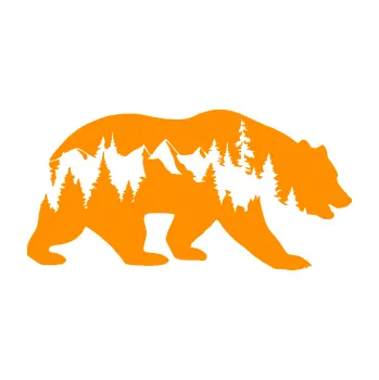 Samolepící dekorace Hory s medvědem pravá (06 - oranžová) SAMOLEPKA NA AUTO, NÁLEPKA, FÓLIE, POLEP, TUNING, VLASTNÍ TEXT, TISK, AUTOSAMOLEPKY.cz, POLEPY, OBRÁZEK, LOGO, 3D STICKERS