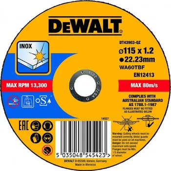 Řezný kotouč DT43903 DEWALT ŘEZNÝ KOTOUČ 115 X 22,23 X 1,2 MM NA NEREZOVOU OCEL