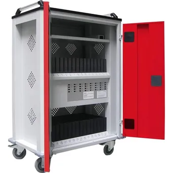 Vozík na tablety s napájením, 32 přihrádek, š x h x v: 730x440x1050 mm, barva dveří červená RAL3020