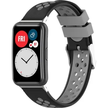 Příslušenství k chytrým hodinkám eses Silikonový řemínek dírkovaný pro Huawei Watch Fit a Huawei Watch Fit New - Černo šedý