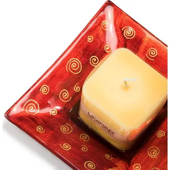 Svícen Skleněný svícen červený 02 se svíčkou – spirálky