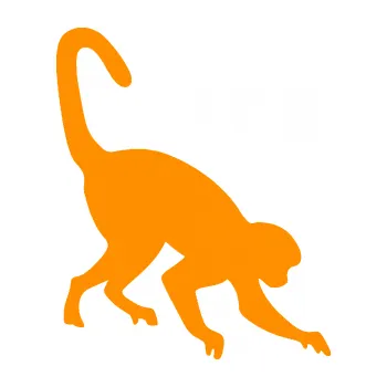 Samolepící dekorace SAMOLEPKA Opice 002 pravá (06 - oranžová) NA AUTO, NÁLEPKA, FÓLIE, POLEP, TUNING, VLASTNÍ TEXT, TISK, AUTOSAMOLEPKY.cz, POLEPY, OBRÁZEK, LOGO, SAMOLEPKY