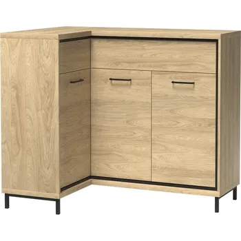 Komoda Mediolan - rohová komoda M15 LEVÁ + KOVOVÉ NOŽIČKY - natural hikora