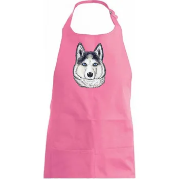 Kuchyňská zástěra Husky hlava - kreslený - Dámská zástěra na vaření - Univerzální velikost ( Růžová )