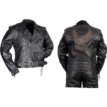 Moto bunda L&J Kožený křivák s orlem SHADOW černý S