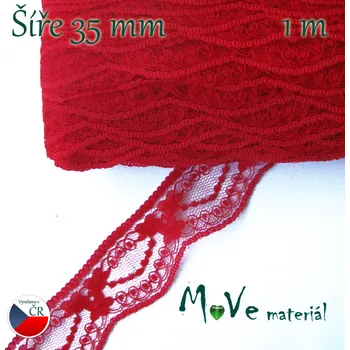 Krajka syntetická 35mm, 1m, červená