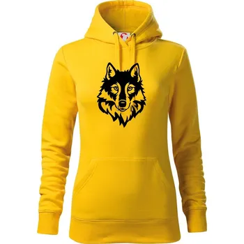 Dámská mikina Hlava vlka černobílá (Hana-creative) - Mikina dámská Cape s kapucí - 2XL ( Žlutá )