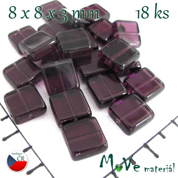 Dětské navlékací korálky České skleněné čtverečky 8x3 mm 18 ks, fialové