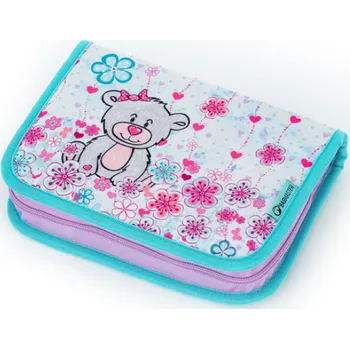 Penál Bagmaster dívčí školní penál medvídek LUMI 21 C GRAY/BLUE/PINK