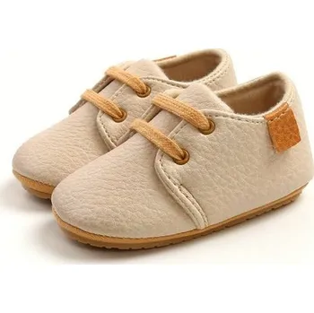 Dětská sálová obuv Retro kožené protiskluzové capáčky Barva: Béžová, Velikost: 12 (7-12 m)
