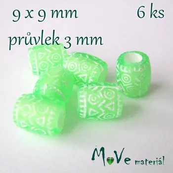 Dětské navlékací korálky Korálek s šir.průvlekem akrylový/6kusů, zelený