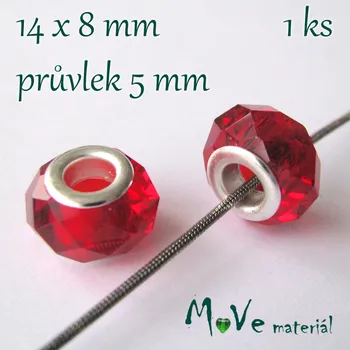 Dětské navlékací korálky Korálek skleněný s šir.průvlekem 1kus, červený