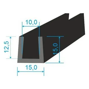 Těsnění do okna a dveří 00535015 Pryžový profil tvaru "U", 15x15/10mm, 70°Sh, EPDM, -40°C/+100°C, černý