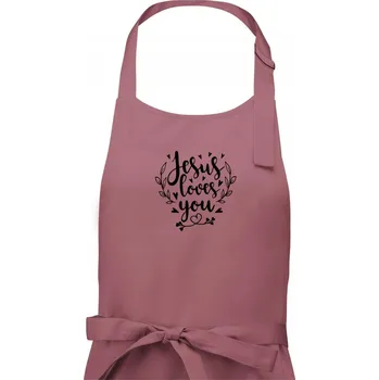 Kuchyňská zástěra Jesus loves you - Dámská zástěra na vaření - Univerzální velikost ( Starorůžová )