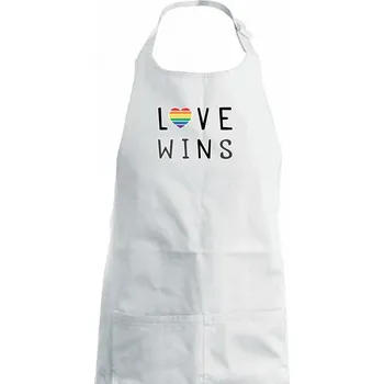 Kuchyňská zástěra Love wins nápis - Dámská zástěra na vaření - Univerzální velikost ( Bílá )