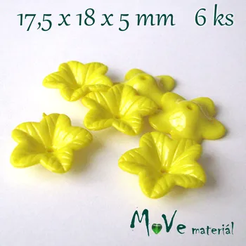 Dětské navlékací korálky Akrylový květ 18mm - lesklý, 6ks, žlutý
