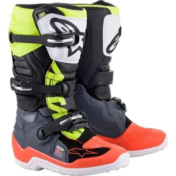 Moto obuv Boty TECH 7 S, ALPINESTARS, dětské (šedá/červená fluo/žlutá fluo) 2026 (Velikost: 35,5)