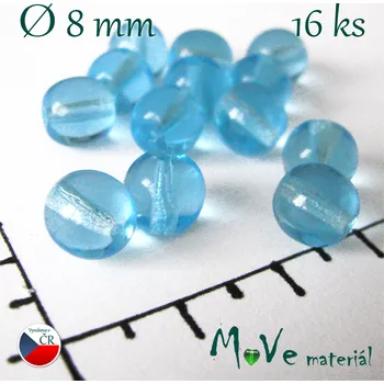 Dětské navlékací korálky České skleněné tyrkysové kuličky 8 mm 16 ks
