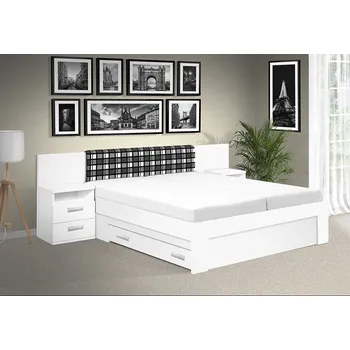 Postel Nabytekmorava Ložnicová sestava GAMA 180 barva lamina: Bílá / Káro, typ roštu: elektrické polohovací rošty