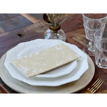 Papírový ubrousek Béžové velikonoční papírové ubrousky s kvítky Happy Easter - 40*40/20*10cm (16ks)