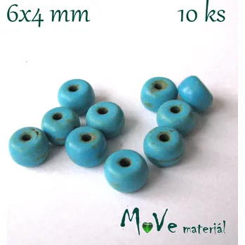 Dětské navlékací korálky Korálky howlit disk 6x4mm, 10ks, tyrkysový