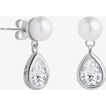 Náušnice Stříbrné náušnice Pure Pearl s říční perlou a kubickou zirkonií Preciosa