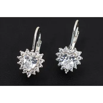 Náušnice Stříbrné náušnice Srdce Lat – romantická elegance s kubickými zirkony (Ag 925, rhodiované, zapínání na klapku)