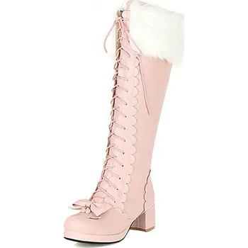 Dámské kozačky Zimní kozačky s kožíškem a ozdobnou mašli Barva: Růžová, Velikost: 43