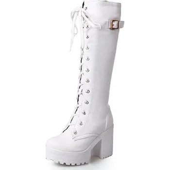 Dámské kozačky Dámské kozačky na hranatém podpatku s přezkou GoodDayGirl Fashion Barva: Bílá, Velikost: 37