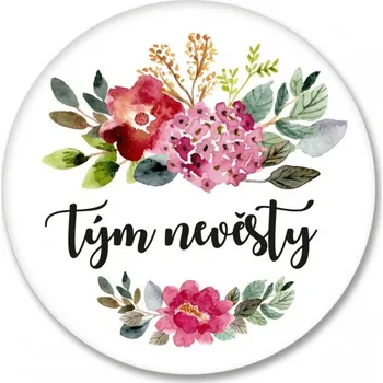 Svatební dekorace Placka - malá 44 mm - tým nevěsty barevné květy - 1 ks