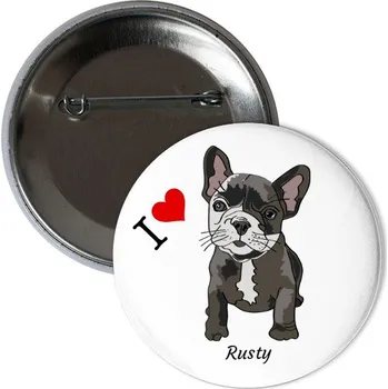 Odznáček s potiskem Odznáček I love Buldoček srdce se jménem