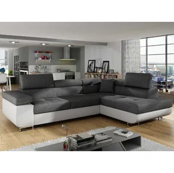 Sedací souprava Rozkládací rohová sedačka TONY šedá / bílá