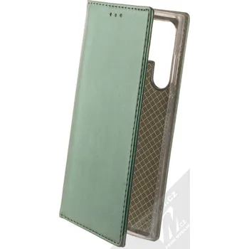 Pouzdro na mobilní telefon 1Mcz Magnetic Book flipové pouzdro pro Samsung Galaxy S22 Ultra 5G tmavě zelená (dark green)