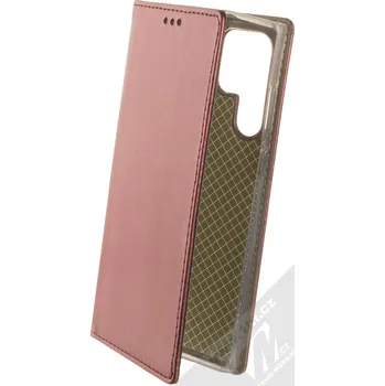 Pouzdro na mobilní telefon 1Mcz Magnetic Book flipové pouzdro pro Samsung Galaxy S22 Ultra 5G tmavě červená (dark red)