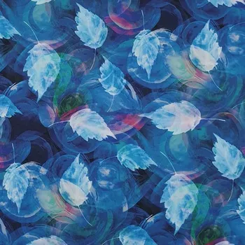 Galanterie Funkční počesaný úplet Alpina, modré listy, š.150