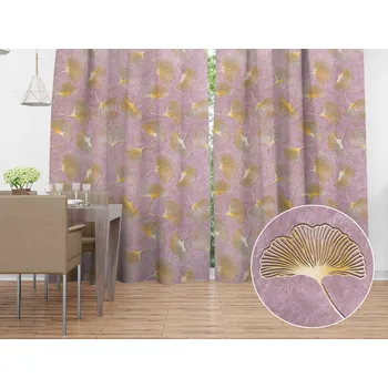 ubrus Sametový závěs Tamara TMR-001 Ginkgo lístky na starorůžovém 145x140 cm