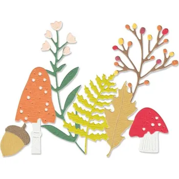 Řezačka papíru Sizzix Houby a listy - vyřezávací kovové šablony Thinlits (11ks)