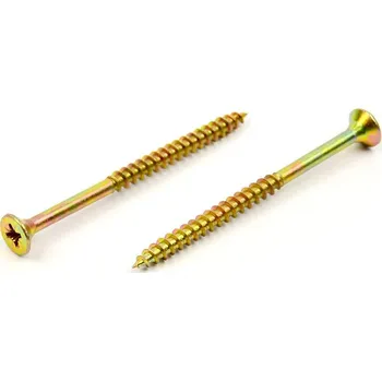 Spojovací materiál Univerzální vrut do dřeva 5x80/50 částečný závit zinek žlutý (Vrut do dřeva, křížová drážka PZ, zápustná hlava)