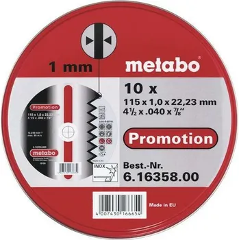 Řezný kotouč Metabo Promotion řezný kotouč 115x1,0 nerez 10ks 616358000
