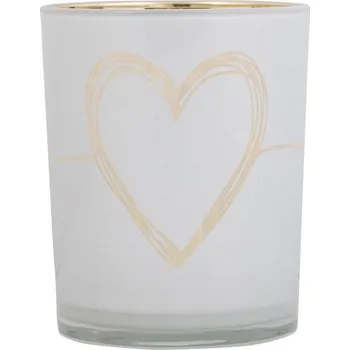 Svícen Bílo zlatý skleněný svícen se srdíčkem vel.M - Ø 10*12,5cm