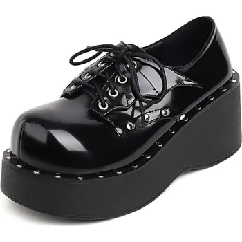 Dámské polobotky Lakované polobotky na platformě s cvočky GoodDayGirl Barva: Černá, Velikost: 38