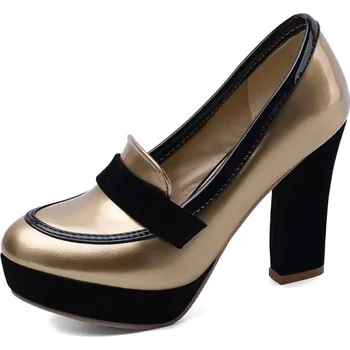 Dámské mokasíny Lakované loafers na vysokém podpatku GoodDayGirl Barva: Zlatá, Velikost: 35