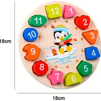 Dřevěná hračka Montessori hračky - dřevěné hodiny tučňák