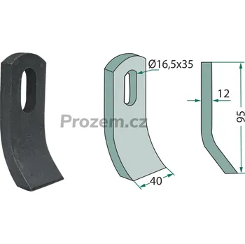 Mulčovací nůž pro Falc, Gilbers, Herder, Kuhn, Quivogne, Votex, 4503190, FAC1600, 5434690, 95722012, F470307, 95/12/16,5x35 mm