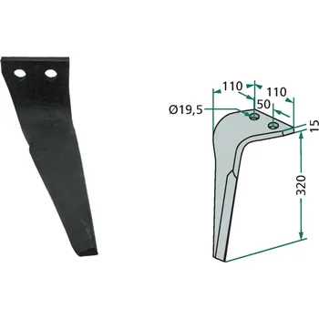 Hrot rotačních bran pravý pro Accord, Maletti, Kverneland, E030146, MAE030146, RHMAL26R, 50/320 mm, hřeb rotačních bran